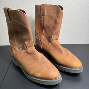 Justin Conductor Boots 4760 Mens Brown Leather Pull‎ On Work Boots Size 13D USA